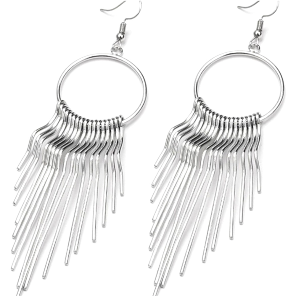 SALE! Silver Metal Tassel Hoop Earrings